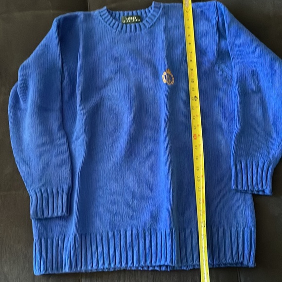 Lauren, blue cotton sweater, long length, shorter sleeves, size M, like new. - Picture 3 of 6